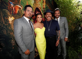 Michael Pena, Eva Longoria, Danny Trejo and Eugenio Derbez attend the premiere for the movie "Dora and the Lost City of Gold" in Los Angeles, California, U.S., July 28, 2019. REUTERS/Mario Anzuoni
