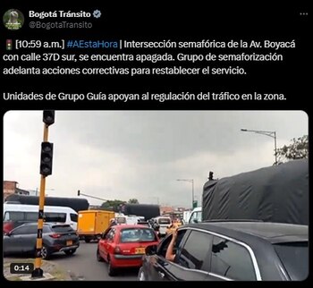 Se presenta congestión en Engativá por fallas en el servició de semaforización .- crédito @BogotaTransito/X