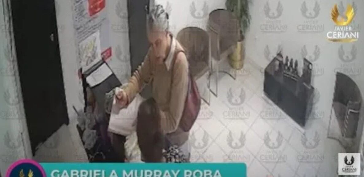 El video difundido por Javier Ceriani muestra a Gabriela Murray llevándose una laptop de un spa en México (Recorte)