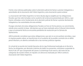 El comunicado de la AFA