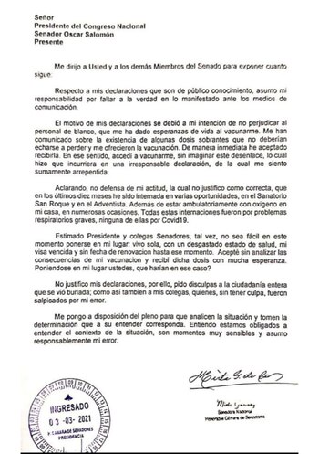 Foto del escrito presentado por