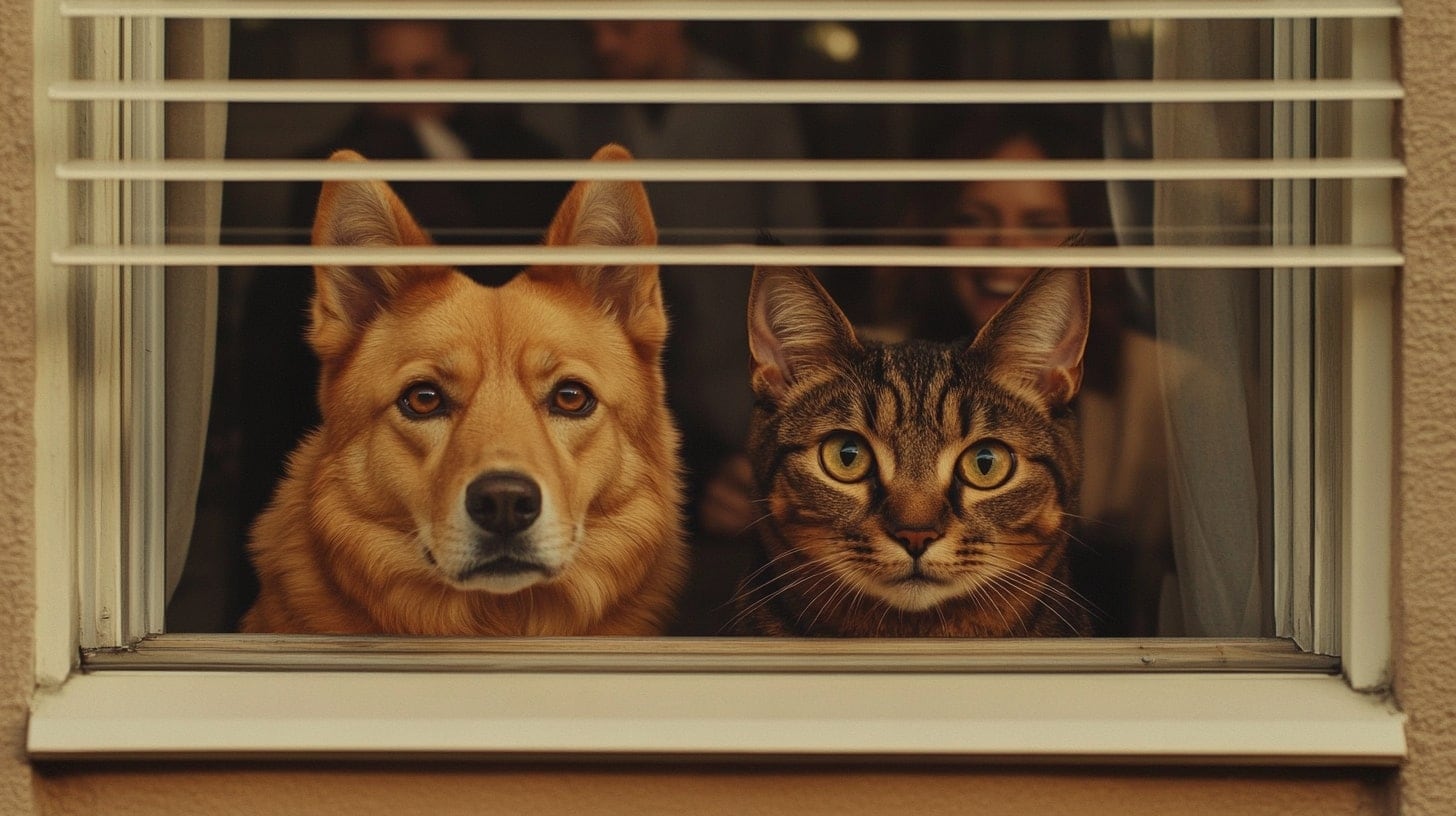 Gato y perro asomados por la ventana, atentos a todo lo que pasa afuera con gran curiosidad. - (Imagen Ilustrativa Infobae)