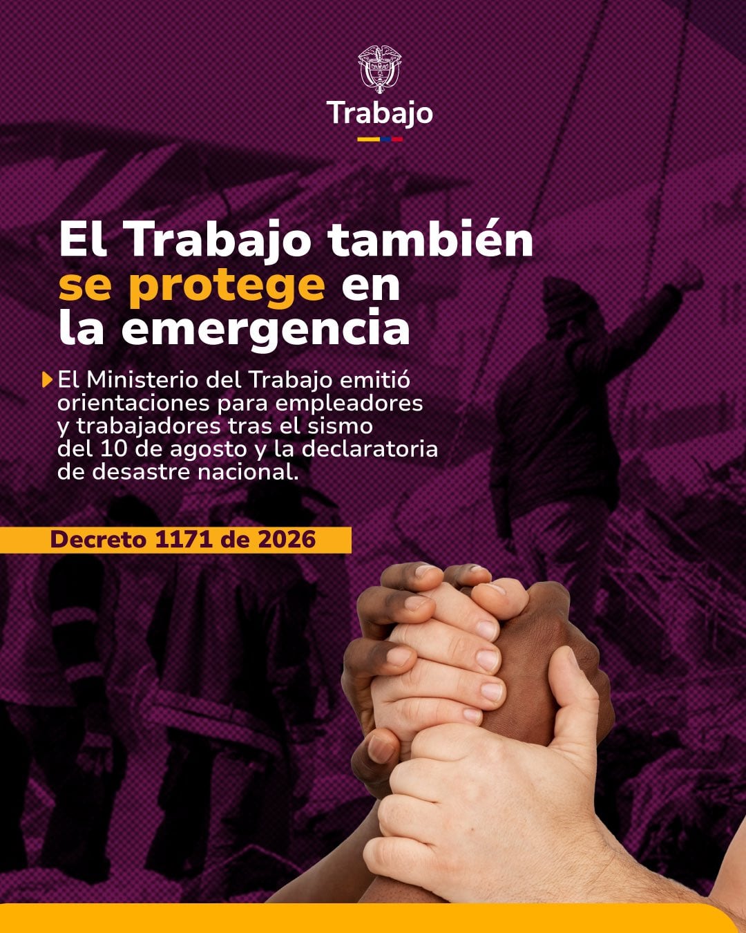 El Ministerio pidió no sancionar de forma automática ausencias o retrasos vinculados con evacuaciones, problemas de transporte, daños en viviendas o atención de familiares - crédito @MintrabajoCol/X