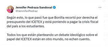 Jennifer Pedraza defiende los intereses de los jóvenes y pide soluciones inmediatas para evitar que más estudiantes se queden sin oportunidades educativas - crédito @JenniferPedraz/X