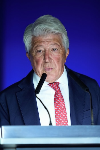 13/08/2026 Enrique Cerezo, President of Atletico de Madrid, attends during the presentation of Alejandro Grimaldo as a new player of Atletico de Madrid at Riyadh Air Metropolitano stadium on August 13, 2026, in Madrid, Spain.
DEPORTES
Dennis Agyeman / AFP7 / Europa Press