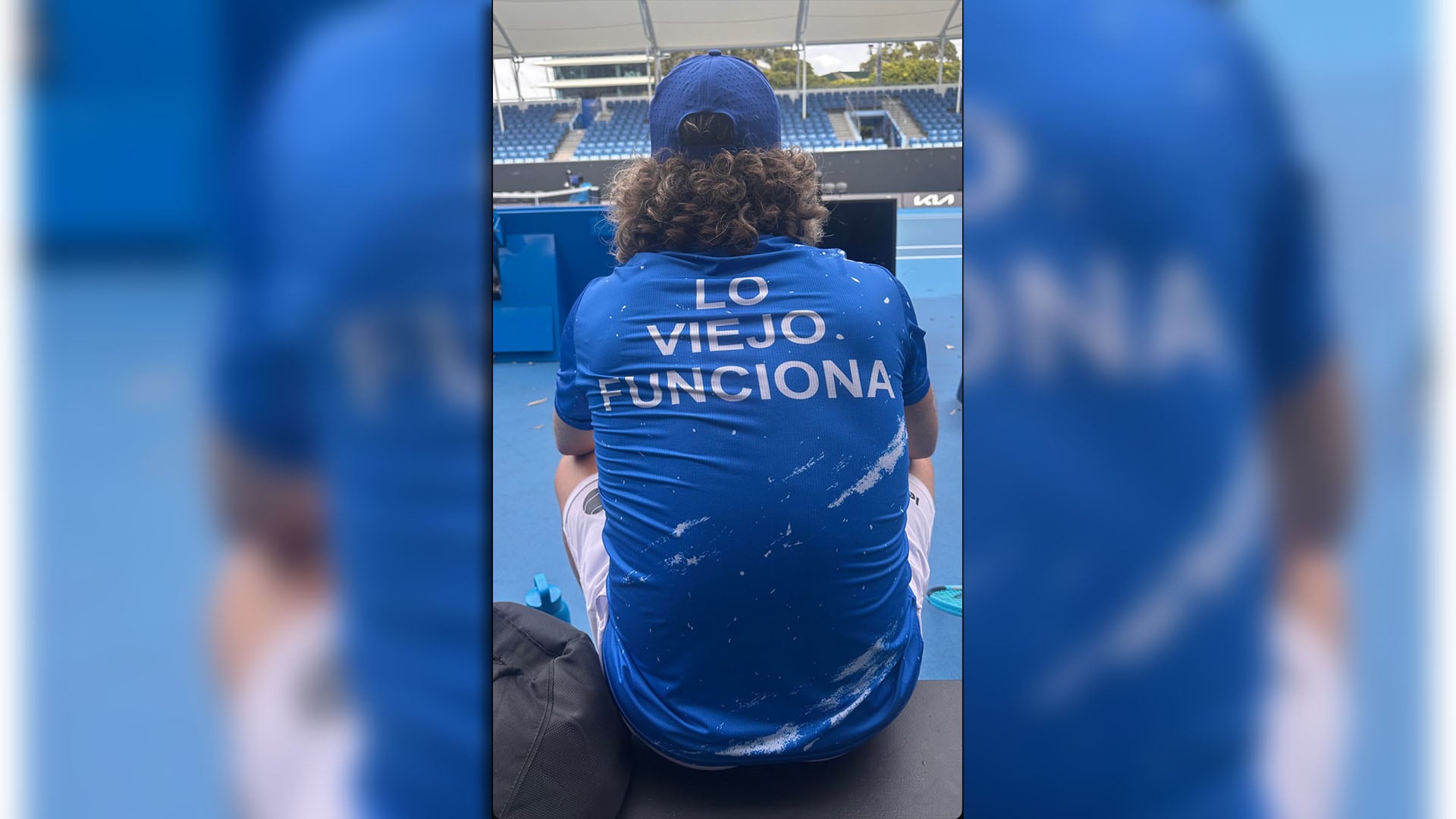 La frase “Lo viejo funciona” acompañó a Marco Trungelliti en sus entrenamientos sobre las canchas de Melbourne Park (Crédito: IG Marco Trungelliti)
