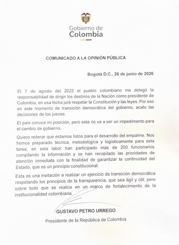 El presidente Gustavo Petro invitó al presidente electo Abelardo de la Espriella y a las personas que integrarán su Gobierno a hacer el empalme, esperando que se enfoque en el fortalecimiento de la institucionalidad - crédito @petrogustavo/X