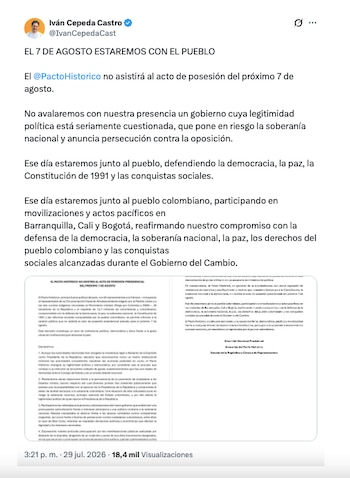 Iván Cepeda confirmó qué hará el 7 de agosto
