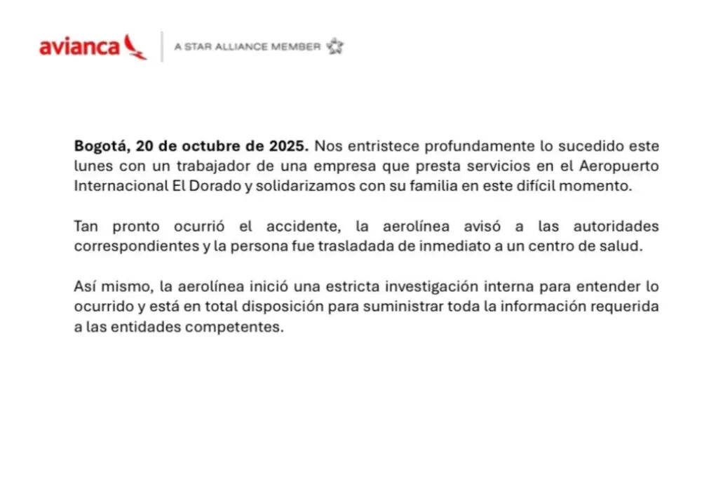 Avianca expresó su solidaridad con la familia del fallecido y anunció investigación interna para esclarecer los hechos. - crédito Avianca