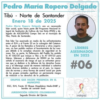 Indepaz confirmó que el asesinato