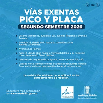 Las vías exentas del Pico y placa en Medellín incluyen la autopista Sur, la avenida Regional, la avenida Paralela, la avenida 33, la avenida Las Palmas y la calle 10 hacia el aeropuerto Olaya Herrera - crédito Alcaldía de Medellín