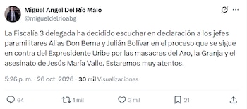 Abogado Miguel Ángel del Río reveló información sobre caso de Álvaro Uribe