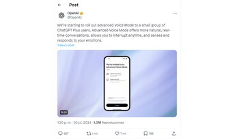 OpenAI señaló que un pequeño grupo de usuarios con ChatGPT Plus tendrán acceso al nuevo modo de voz avanzado. (X: OpenAI)