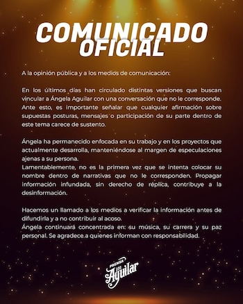 Imagen de un comunicado oficial digital con fondo oscuro y efectos de luz dorada, texto blanco y el logotipo 'PRENSA Los Aguilar' al pie