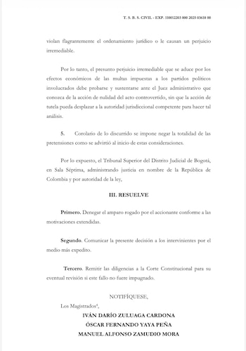 Tribunal Superior de Bogotá negó