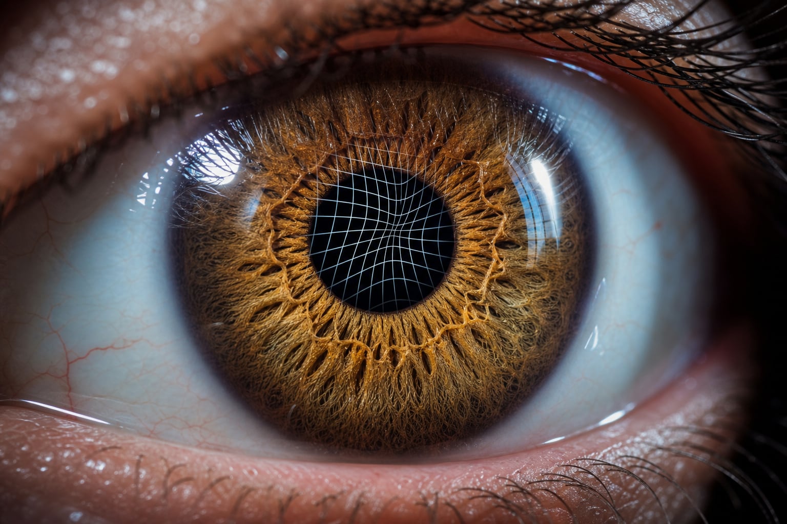 Una macrofotografía de un ojo humano ilustra la distorsión de la visión central asociada a afecciones oculares como el agujero macular. (Imagen Ilustrativa Infobae)