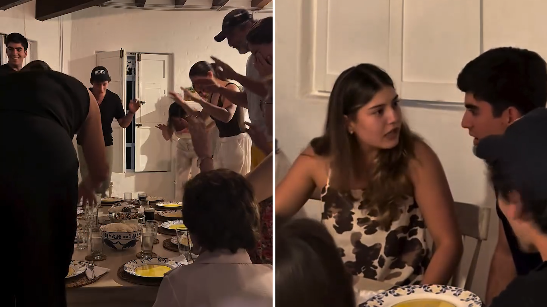 La familia fingió una falsa tradición antes de comer para sorprender al novio invitado por primera vez a la casa