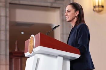 La presidenta Claudia Sheinbaum durante 'La Mañanera' de este lunes. (Gobierno de México)