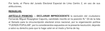 JEE rechaza excluir a Fernando Rospigliosi