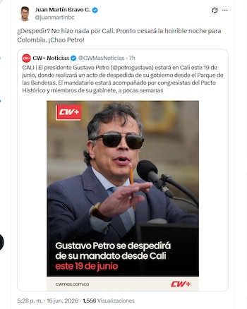 El exconcejal Juan Martín Bravo C. rechazó posible visita de Gustavo Petro a Cali - crédito @juanmartinbc/X