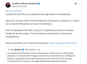 Jennifer Pedraza aseguró que la presencia de los militares fue "desproporcionada" - crédito captura @JenniferPedraz/X
