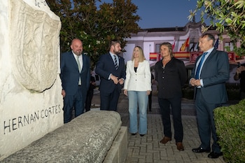 La presidenta de la Junta de Extremadura María Guardiola reivindica en Medellín a Extremadura como "corazón del mestizaje" y símbolo de unión entre pueblos. (Junta de Extremadura)