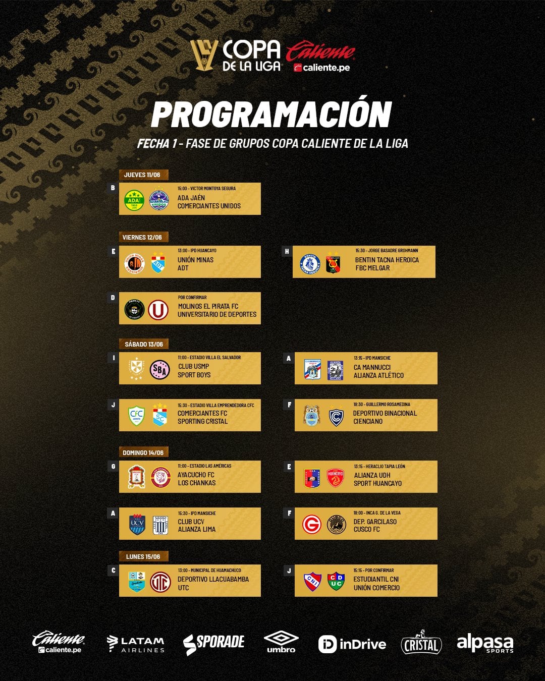 Programación de la fecha 1 de la Copa de la Liga 2026