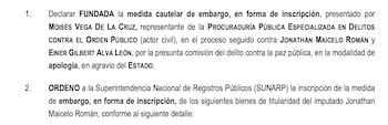 PJ embargó dos motos de Jonathan Maicelo.