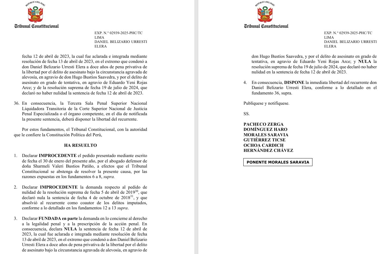 TC ordena la libertad de Daniel Urresti