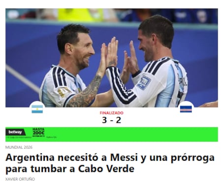 Sport destacó el sufrimiento y la actuación de Messi
