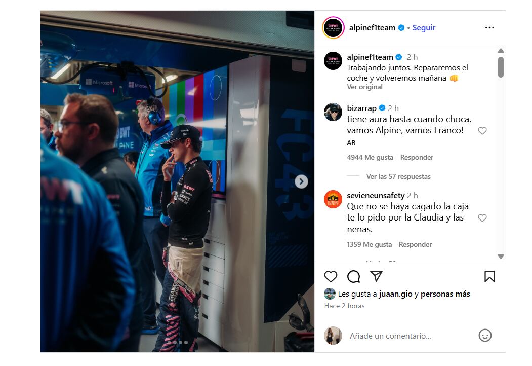 La publicación de Alpine para animar a Colapinto