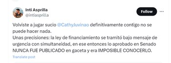 Inti Asprilla explicó las razones por las cuales criticó la aprobación de la reforma tributaria de Iván Duque - crédito @intiasprilla/X