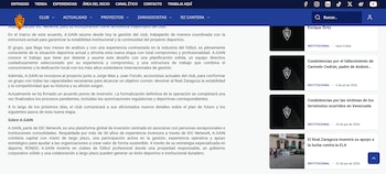 A través de un comunicado de prensa, el cuadro aragonés confirmó el cambio de dueños-crédito Real Zaragoza