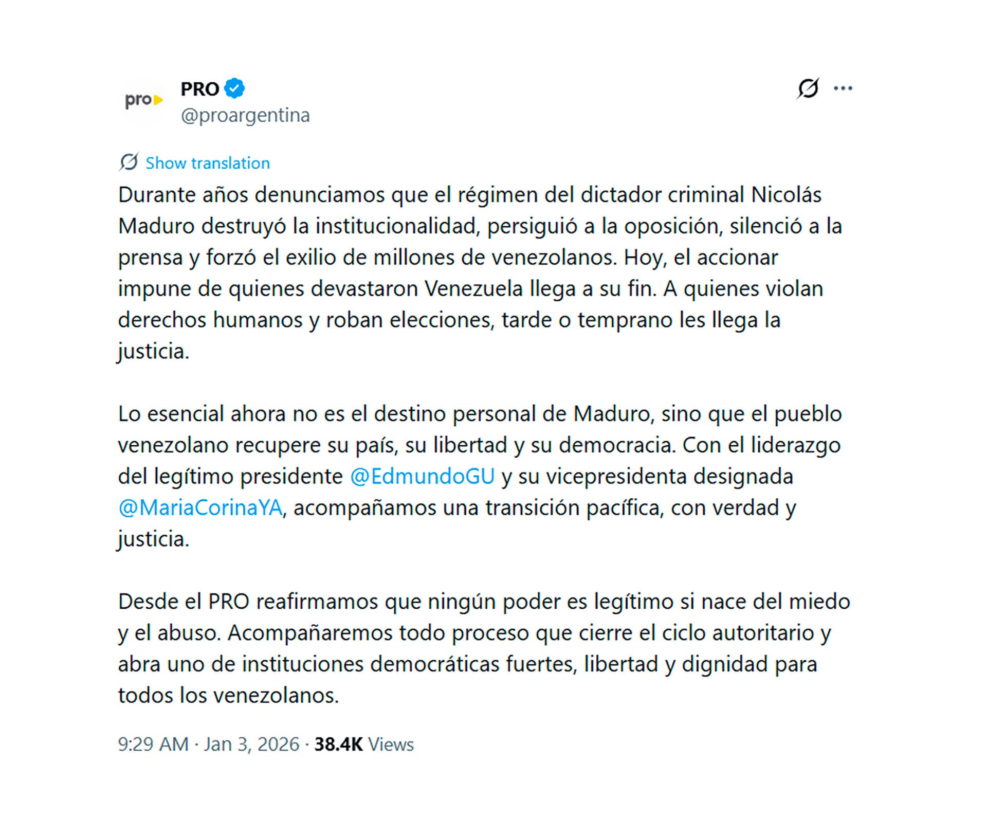 Desde el espacio acompañaron el liderazgo de Edmundo González y María Corina Machado