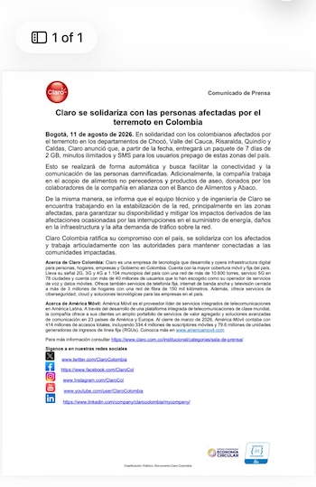 Claro - crédito suministrada
