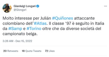 Tweet de Gianluigi Longari respecto
