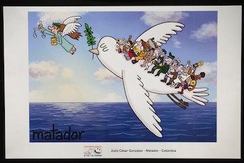 Vladdo participa en la muestra con una obra centrada en la infancia afectada por la guerra y defendió la caricatura como herramienta para crear conciencia - crédito EFE