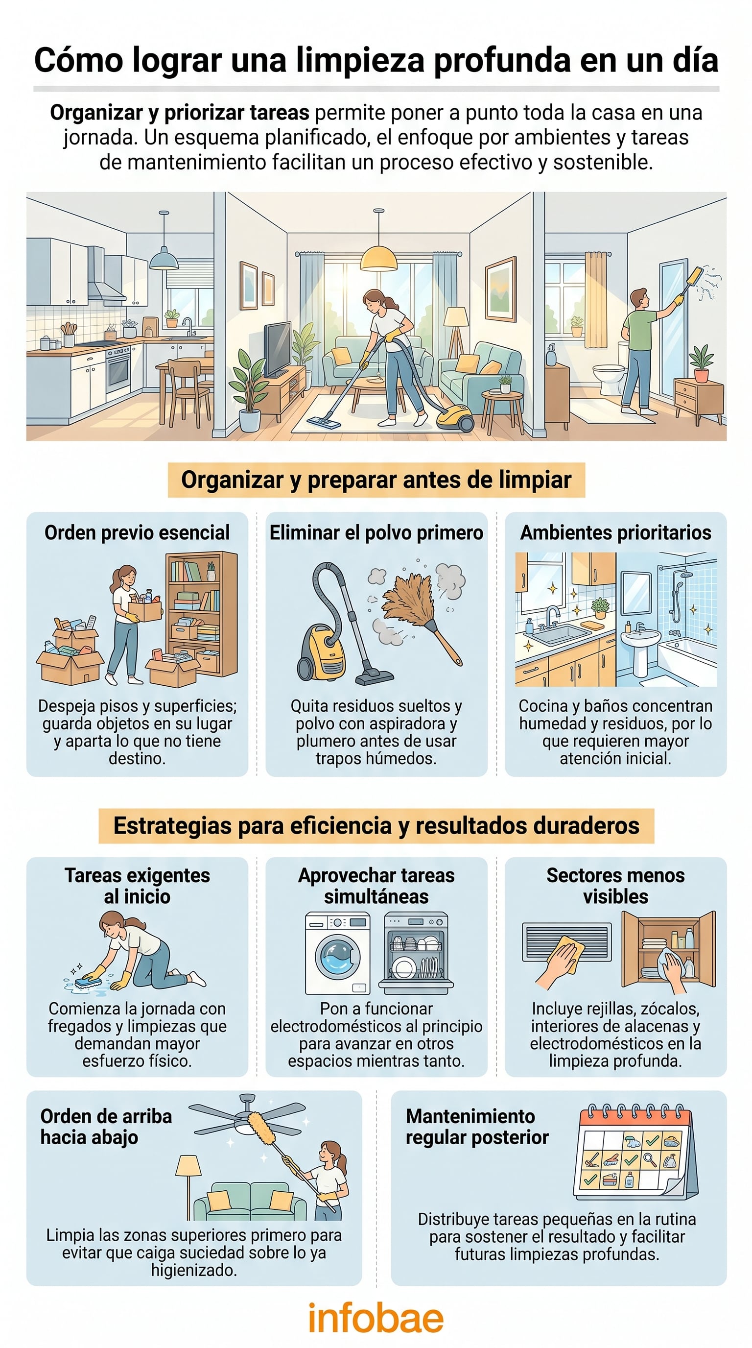 El orden previo despeja superficies y libera el acceso a rincones y áreas de paso. (Imagen Ilustrativa Infobae)