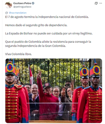 Gustavo Petro hizo un llamado a sus seguidores a que "den el segundo grito de independencia" - crédito @petrogustavo/X