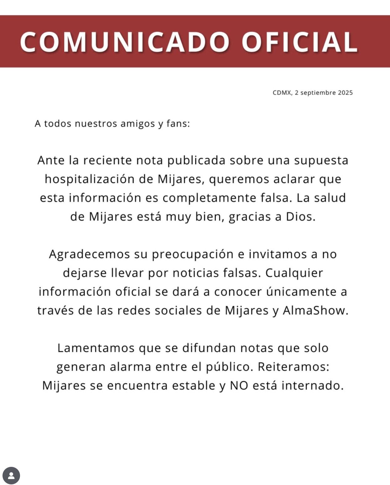 (Instagram: @oficialmijares)