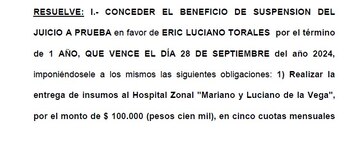 La probation acordada por Torales