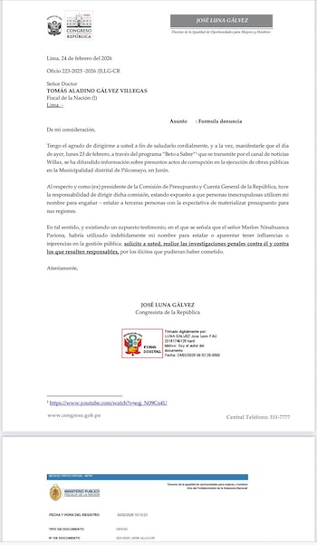 Luna solicitó al Ministerio Público