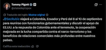 La gira de Marco Rubio por América del Sur también incluirá reuniones en Ecuador con Daniel Noboa y en Perú con representantes del Gobierno de Keiko Fujimori - crédito @statedeptspox/X