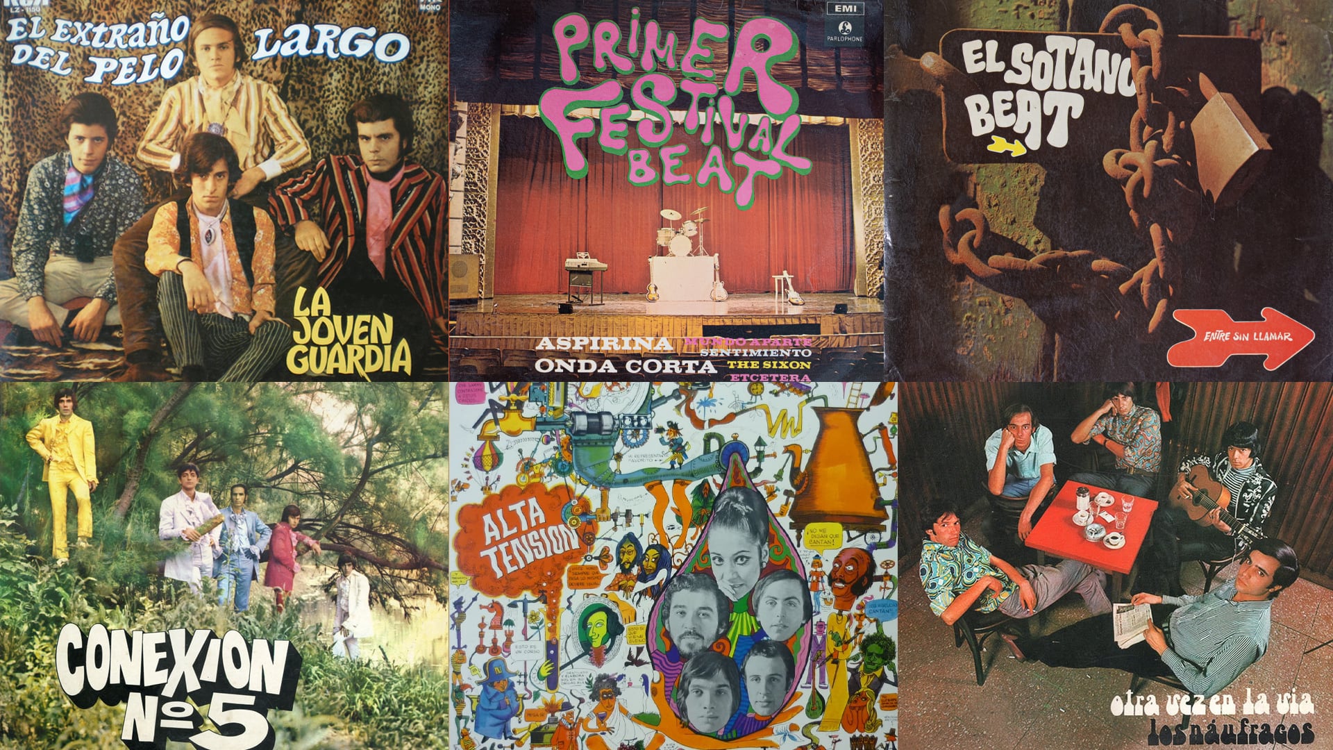 Los integrantes de la agrupación argentina Conexión Nº 5 posan en un entorno natural para la portada de su disco editado por el sello RCA.