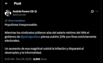 Andrés Forero calificó de "populismo