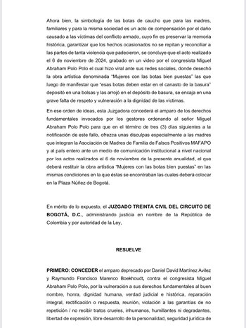 El fallo judicial responde a una acción de tutela de Daniel Martínez y Raymundo Marenco - crédito @alejomichells/X