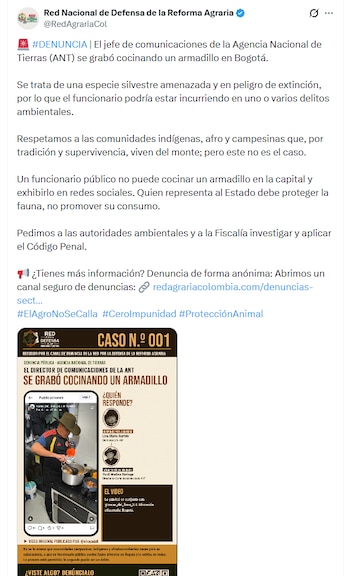Veedurías ciudadanas y defensores de los animales expresaron su rechazo ante la divulgación del material en redes sociales - crédito @RedAgrariaCol/X