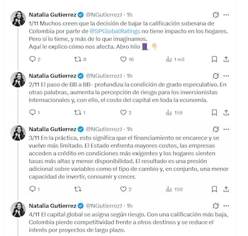 Natalia Gutiérrez, presidenta del Consejo Gremial y de Acolgen, aseguró que ahora viene una presión adicional sobre variables como el tipo de cambio - crédito @NGutierrezJ/X
