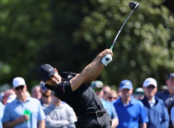 Golf - The Masters - Augusta National Golf Club, Augusta, Georgia, U.S. - April 8, 2024 Colombia's Camilo Villegas hits his tee shot on the 10th hole during a practice round REUTERS/Mike Blake