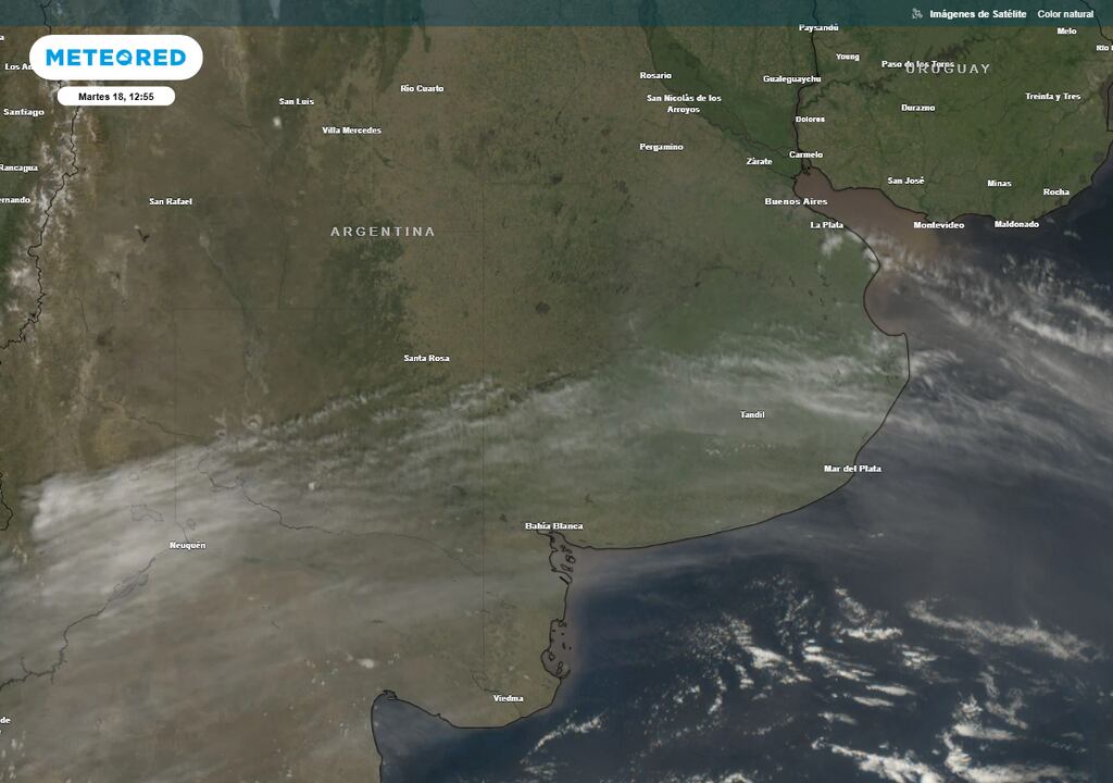 El temporal en la Patagonia provocó el arrastre de material particulado hacia ciudades costeras bonaerenses (Foto: Meteored)